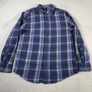 Eddie Bauer Shirt Mens Medium Blue Brown Plaid Flannel Long Sleeve Casual Cotton